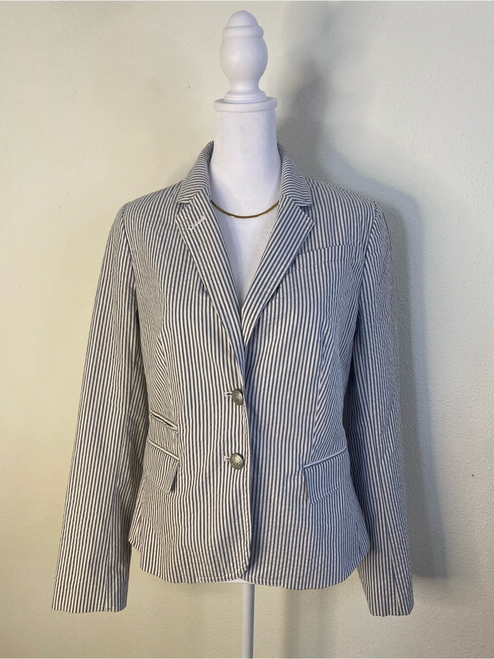 NWT Banana Republic Seersucker Cotton Women's Blazer 4 Grey Pinstripe Old Money